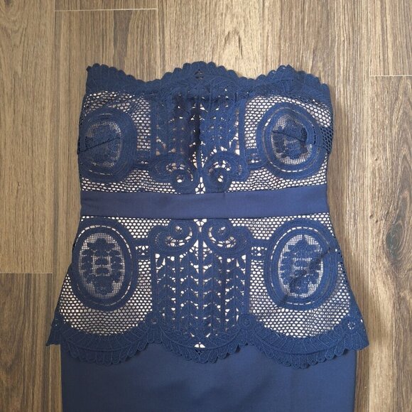 💙 Entry Eyelet Lace Bodycon Tube Corset Peplum Dress Size M - Picture 4 of 9